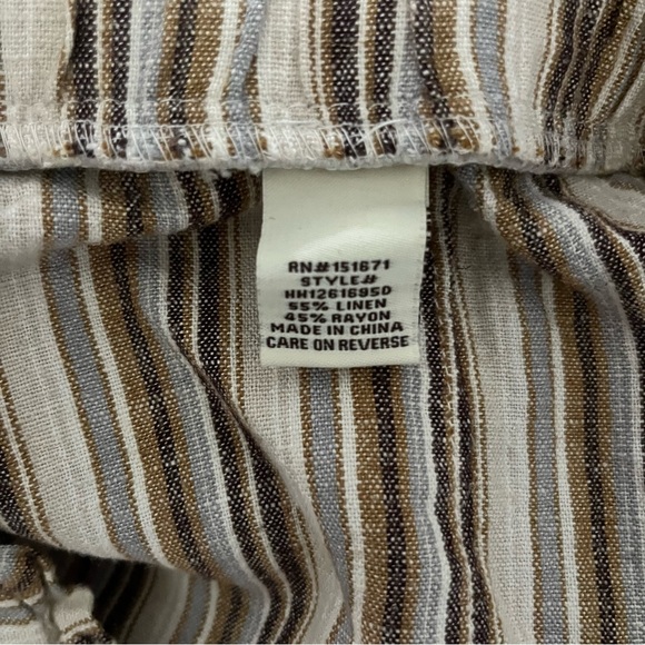 Harmony & Havoc Linen Blend Striped Brown Pants w Drawstring Large Paper Bag Top - Picture 4 of 9